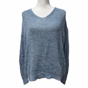 JENNI KAYNE Womens Linen Silk Oversized Open Knit Sweater Size S Blue Beach Luxe